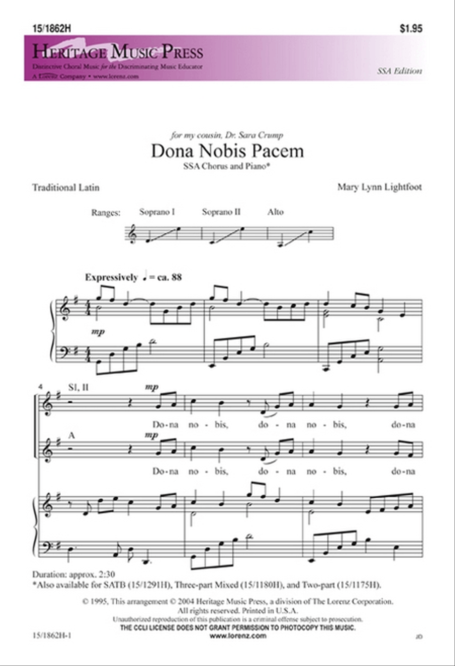 Dona Nobis Pacem SSA scores gallery preview page 1