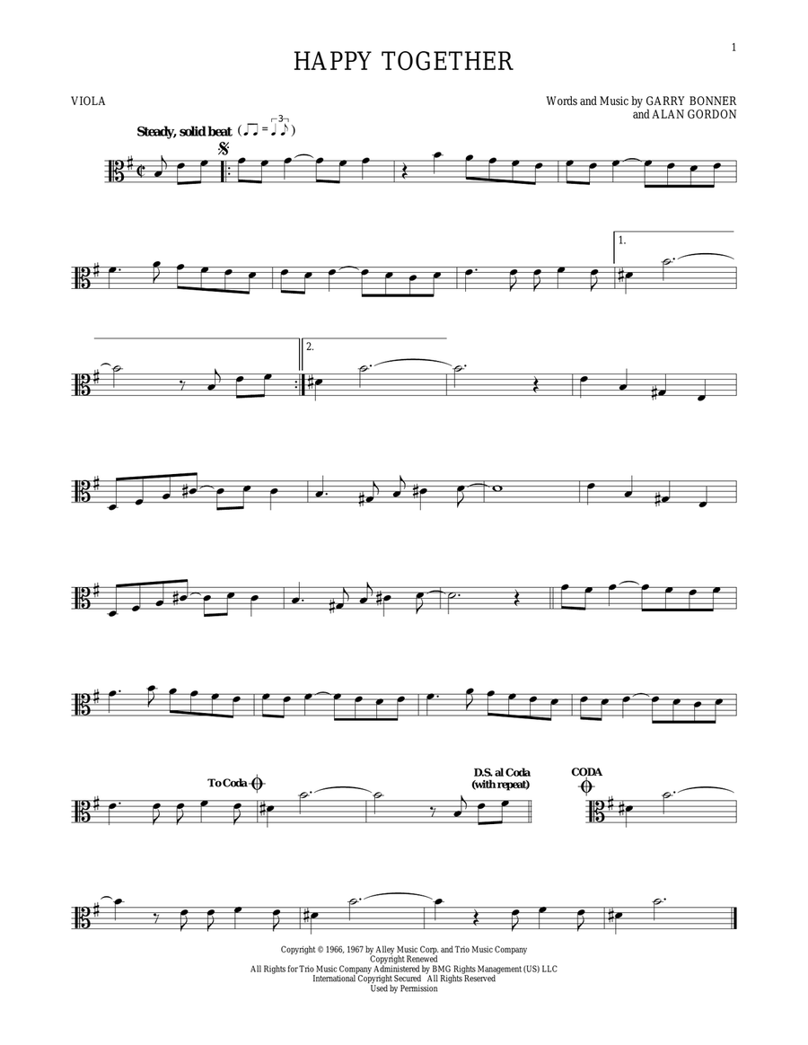 Happy Together Viola Solo scores gallery preview page 1