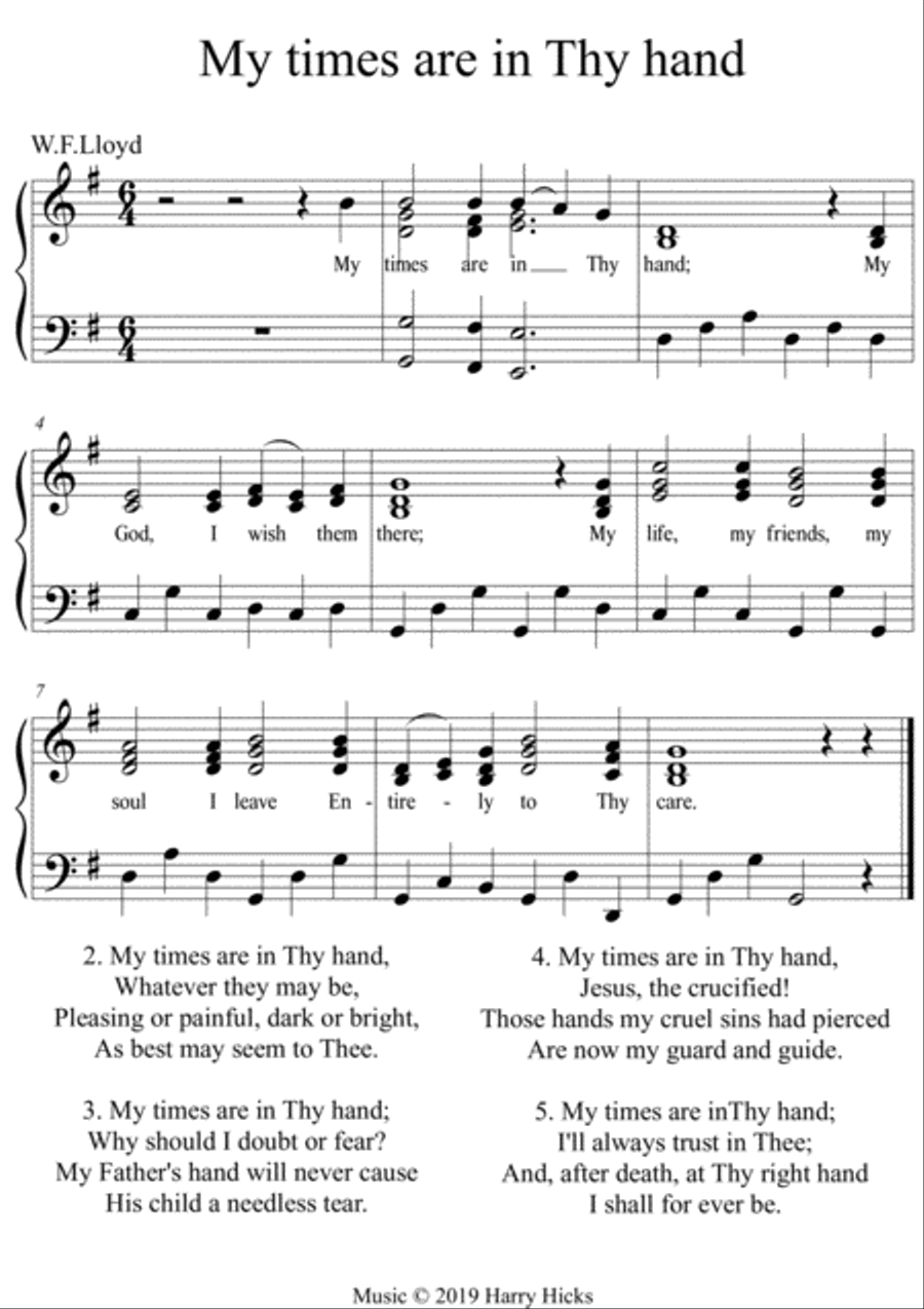 My times are in Thy hand. A new tune to a wonderful hymn. Unison Choir scores gallery preview page 1