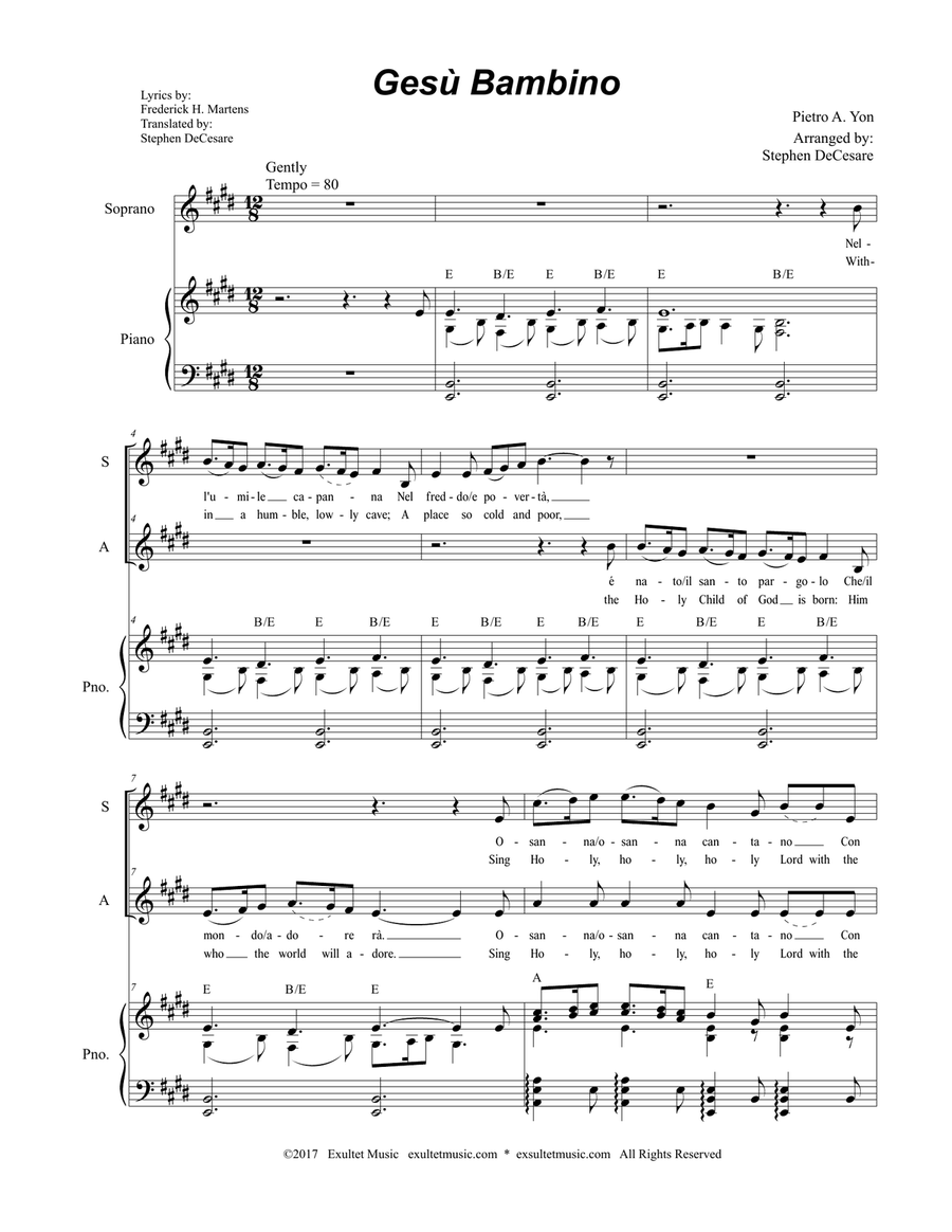 Gesu Bambino (Duet for Soprano and Alto solo) Alto Voice scores gallery preview page 1