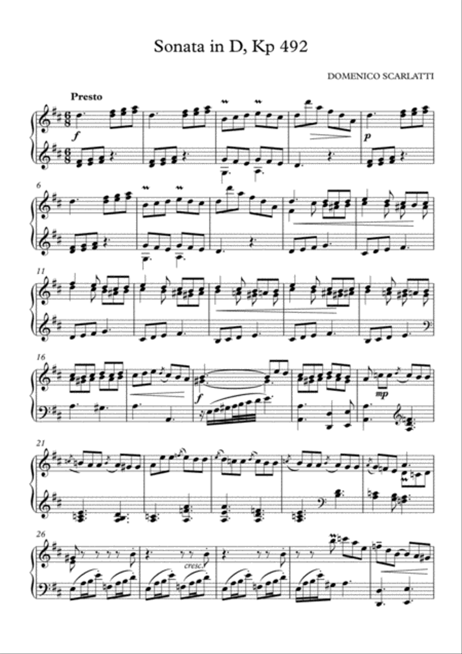 PRB Piano Series - Sonata in D, Kp 492 (Scarlatti) Piano Solo scores gallery preview page 2