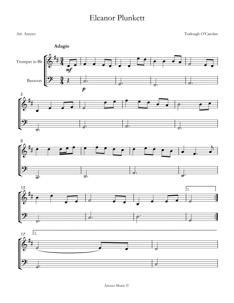 turlough'o carolan eleanor plunkett Trumpet and Bassoon sheet music image number null