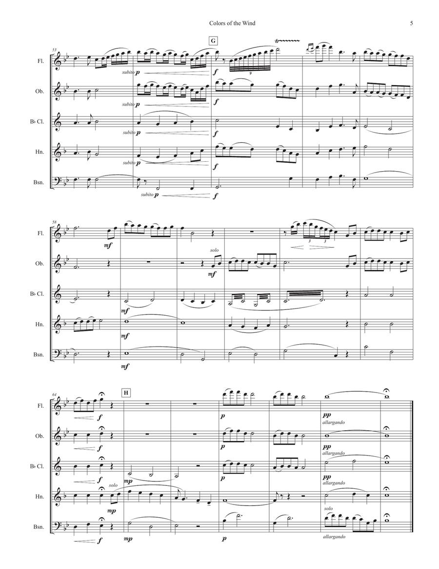 Colors Of The Wind Woodwind Quintet scores gallery preview page 5