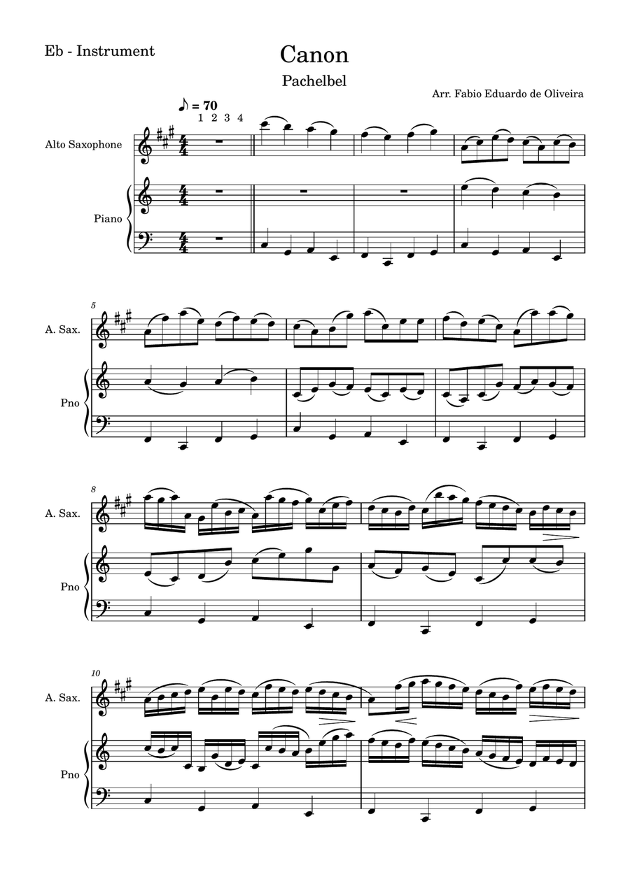 Canon Pachelbel + Free Mp3 Playback + Solo and Piano Parts Alto Saxophone scores gallery preview page 2