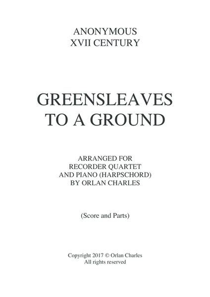 Anonymous - Greensleaves to a Ground - for recorder quartet and piano (harpsichord) image number null