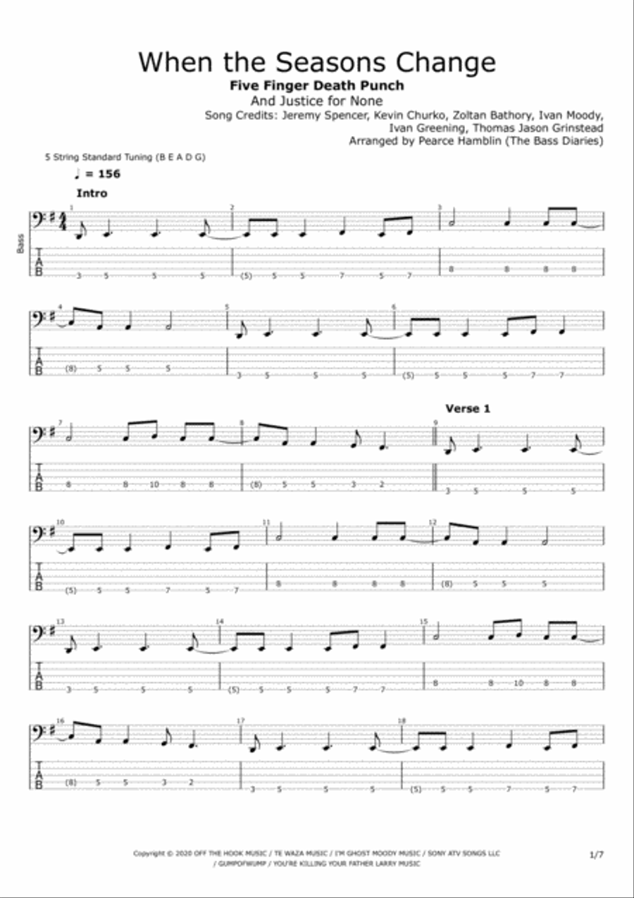 When The Seasons Change Bass Guitar scores gallery preview page 1