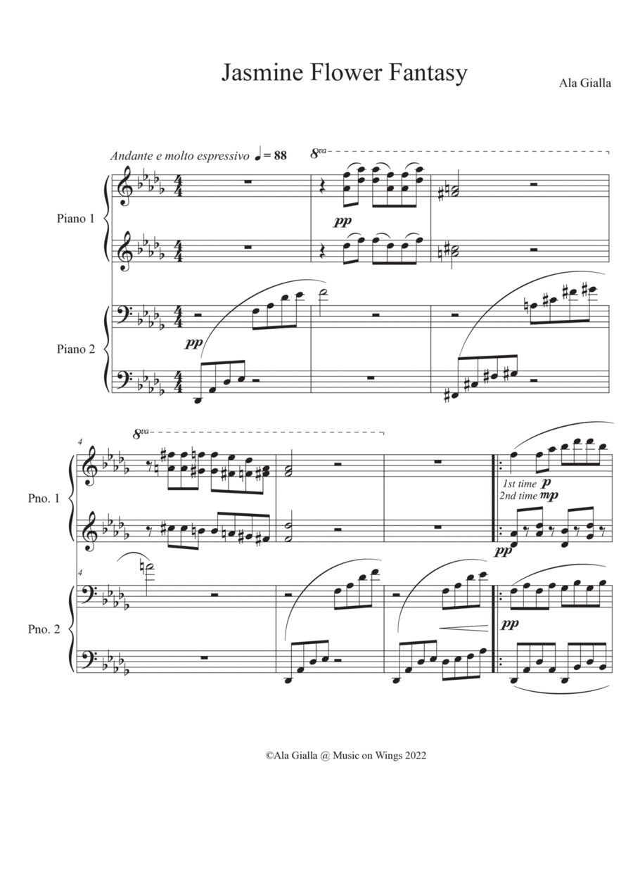 Jasmine Flower Fantasy 1 Piano, 4-Hands scores gallery preview page 1