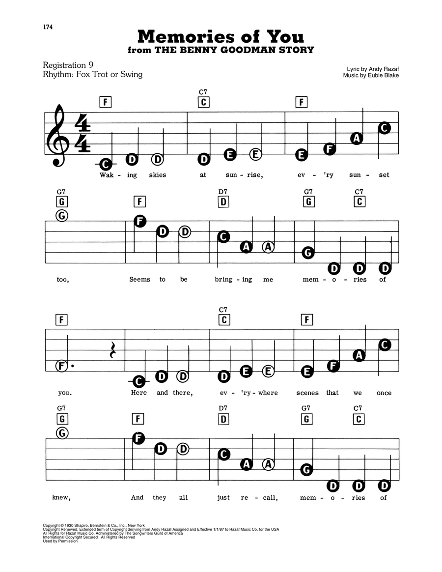 Memories Of You (from The Benny Goodman Story) Electronic Keyboard scores gallery preview page 1