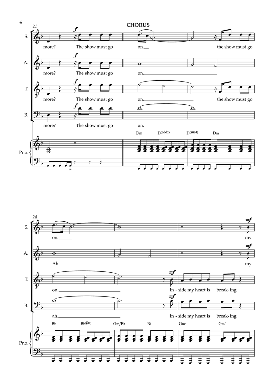 The Show Must Go On 4-Part scores gallery preview page 4