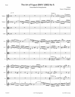 Book cover for Bach: The Art of Fugue, BWV 1080 Fugue No. 9 arr. for String Quartet