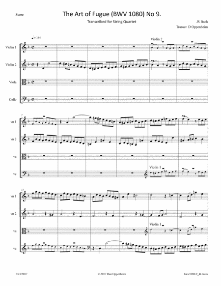 Bach: The Art of Fugue, BWV 1080 Fugue No. 9 arr. for String Quartet image number null