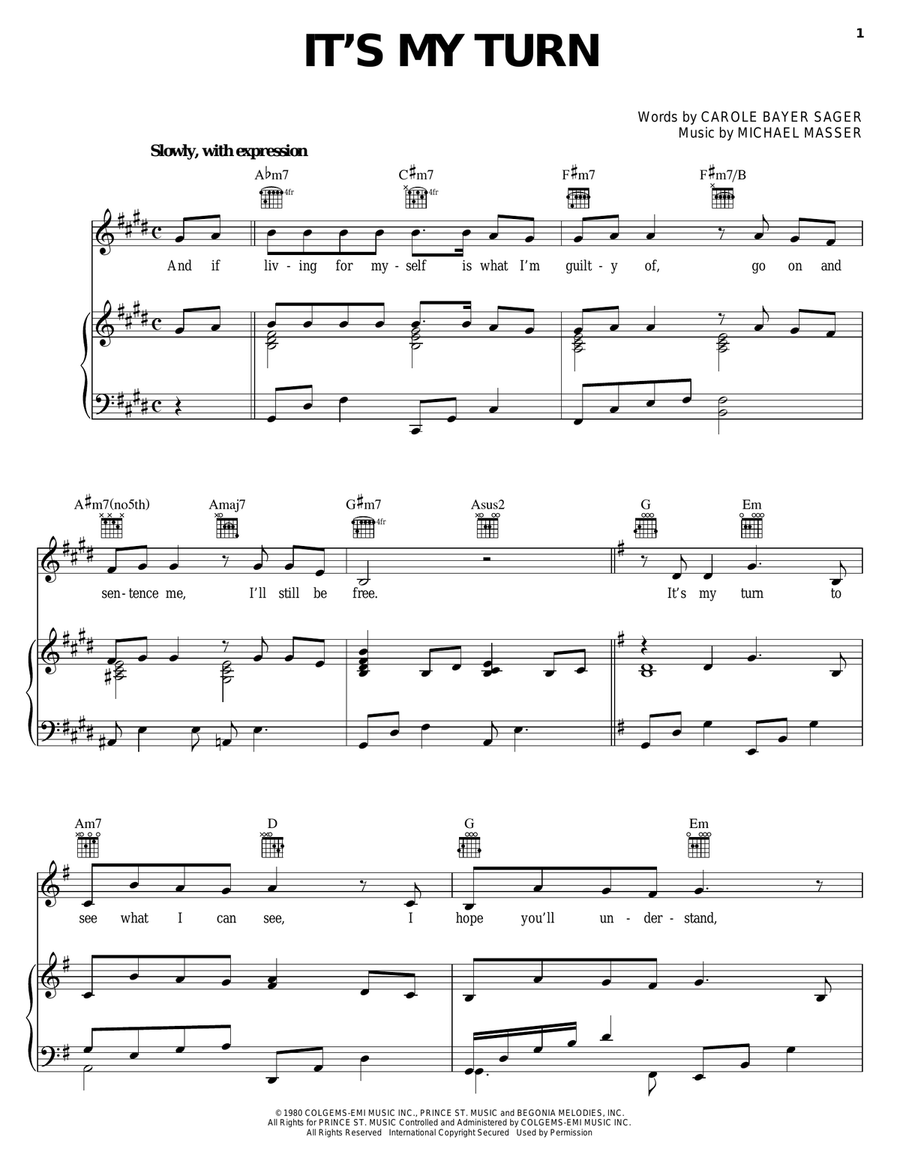 It's My Turn Piano, Vocal, Guitar scores gallery preview page 1