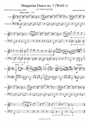 Hungarian Dance no. 1 (WoO 1) in g - Johannes Brahms (Violin & Cello) Excerpt