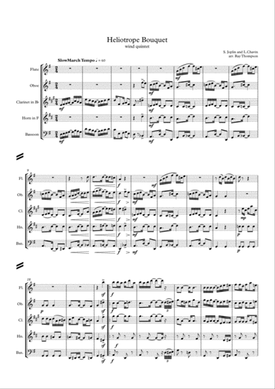 Scott Joplin: Heliotrope Bouquet - wind quintet Woodwind Quintet scores gallery preview page 1