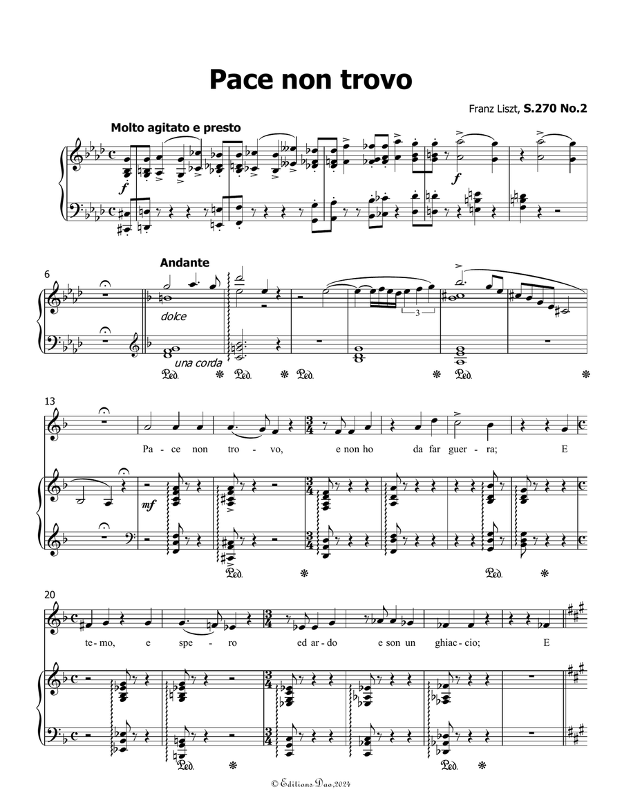 Pace non trovo, by Liszt, S.270 No.2, in d minor Voice scores gallery preview page 3