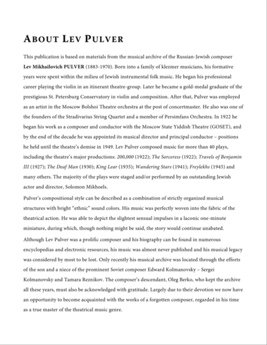 PULVER Lev: Jewish Dance for Viola Solo and Symphony Orchestra (Piano reduction + Viola Solo part) Piano scores gallery preview page 2