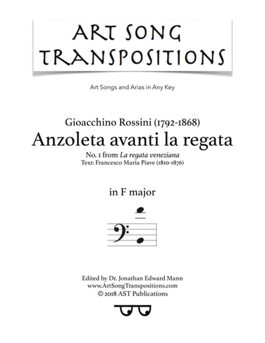 ROSSINI: Anzoleta avanti la regata (transposed to F major, bass clef)