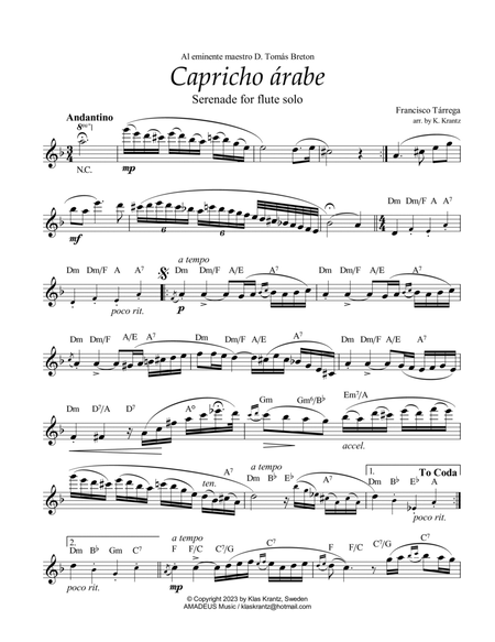 Capricho árabe for flute solo (+guitar chords) image number null
