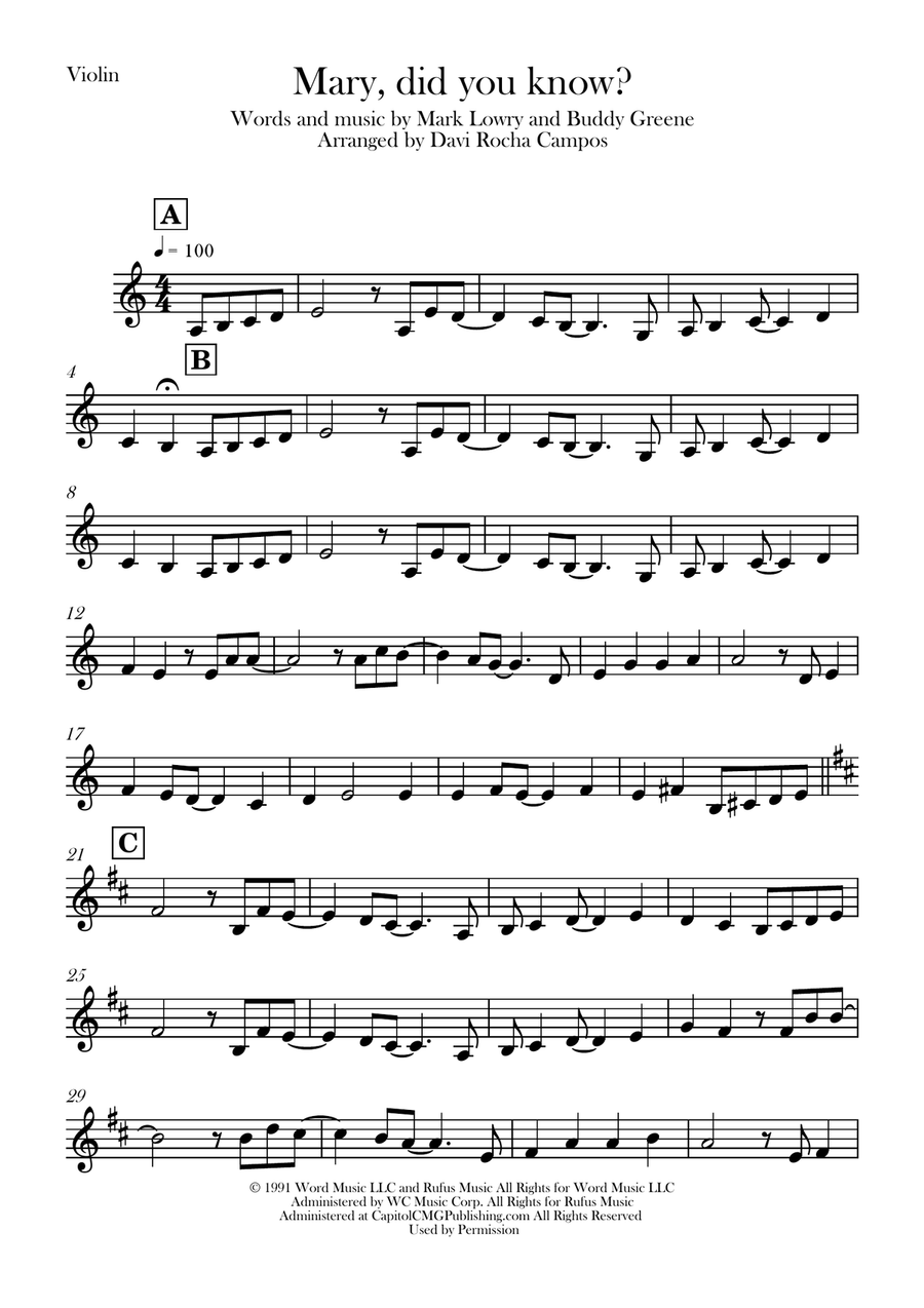 Mary, Did You Know? Violin Solo scores gallery preview page 1