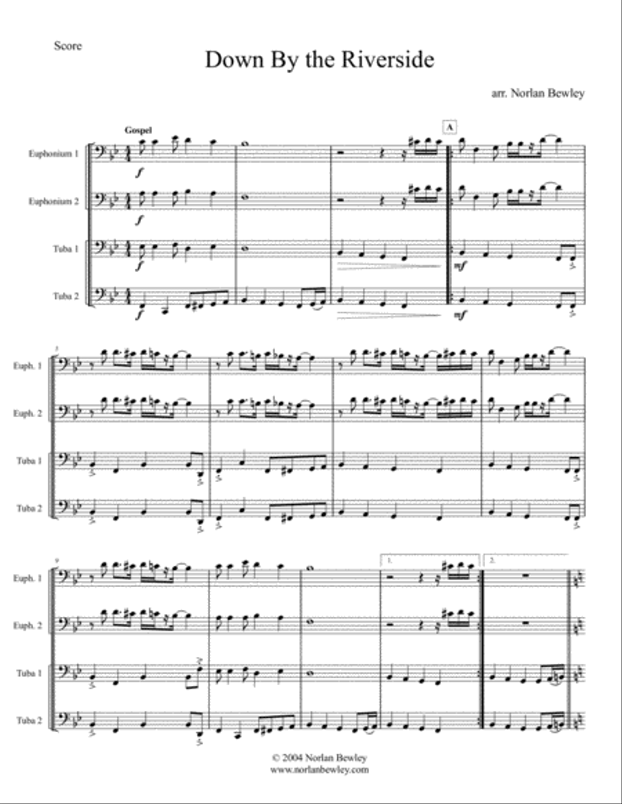 Down By The Riverside - Tuba/Euphonium Quartet Brass Ensemble scores gallery preview page 1