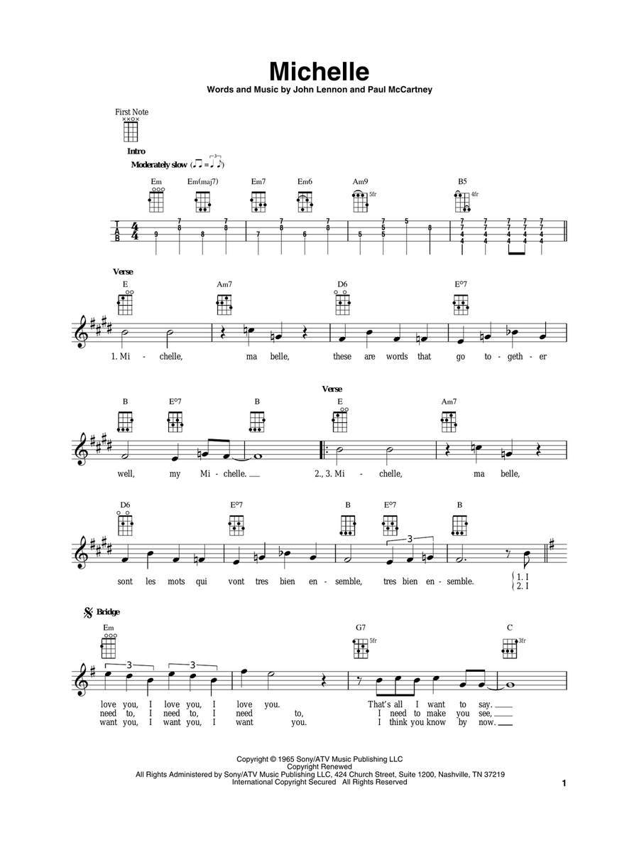 Michelle Baritone Ukulele scores gallery preview page 1