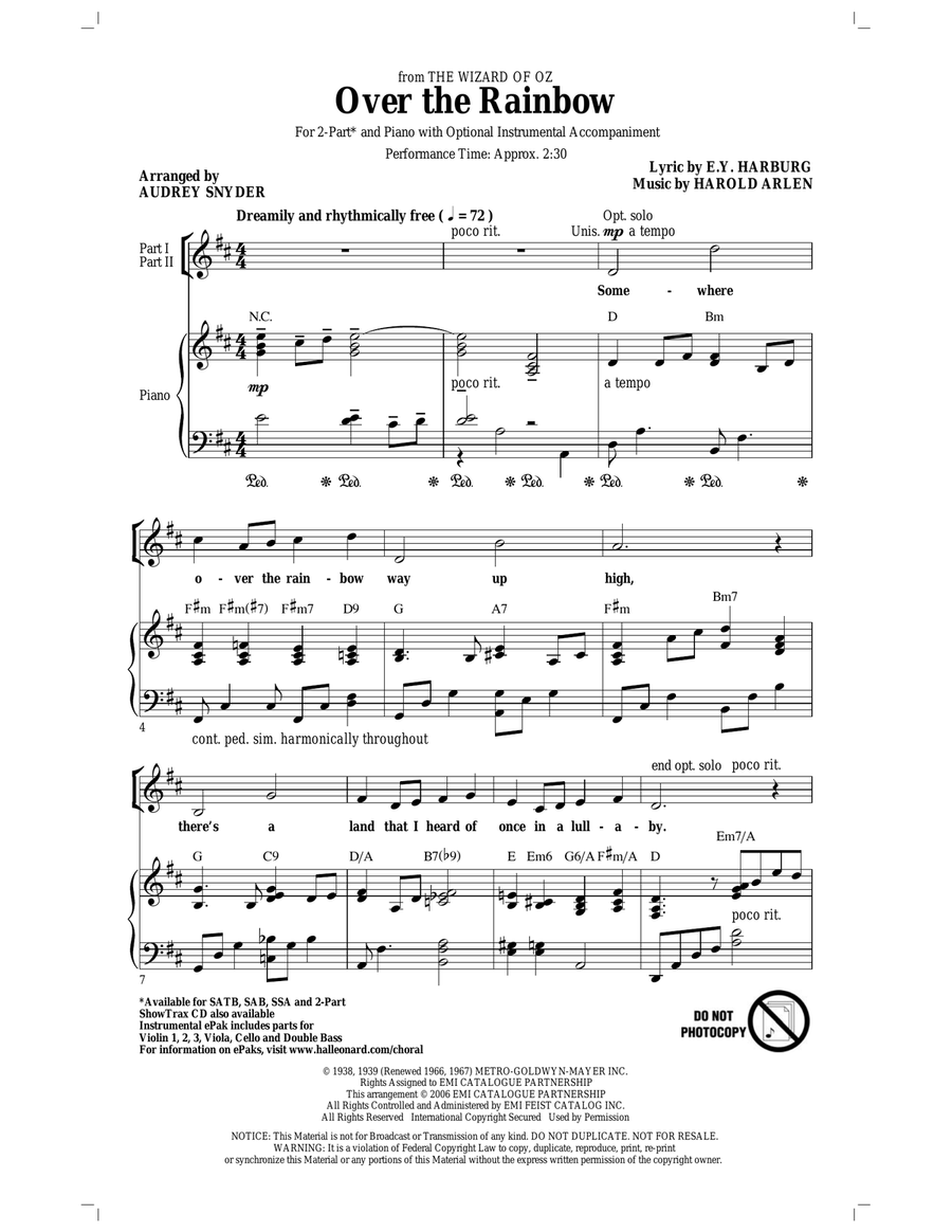 Over The Rainbow (arr. Audrey Snyder) 2-Part scores gallery preview page 1