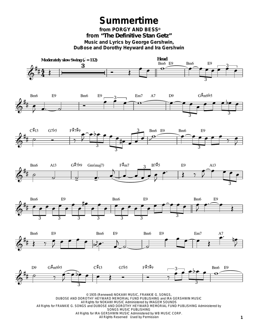 Summertime Tenor Saxophone scores gallery preview page 1