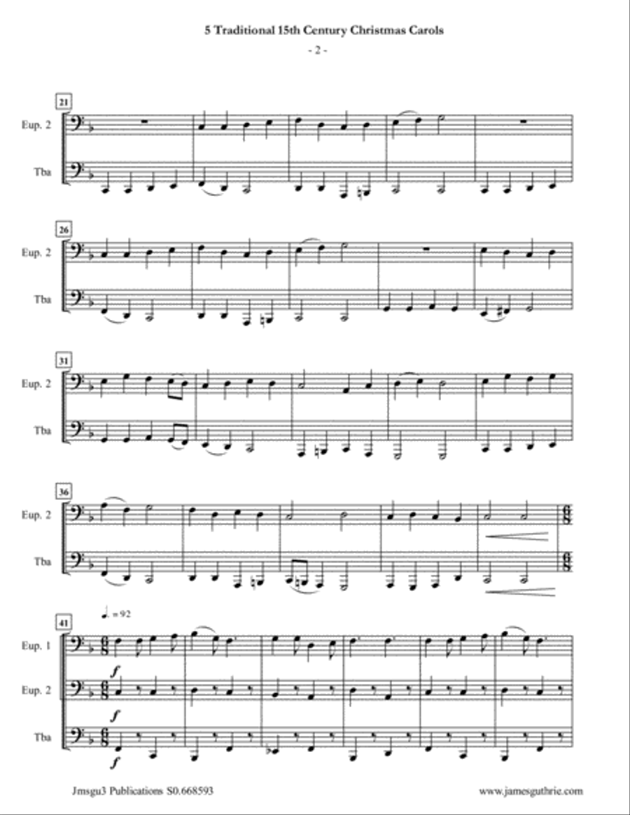 5 Traditional 15th Century Christmas Carols for Euphonium Duo & Tuba Brass Duet scores gallery preview page 2