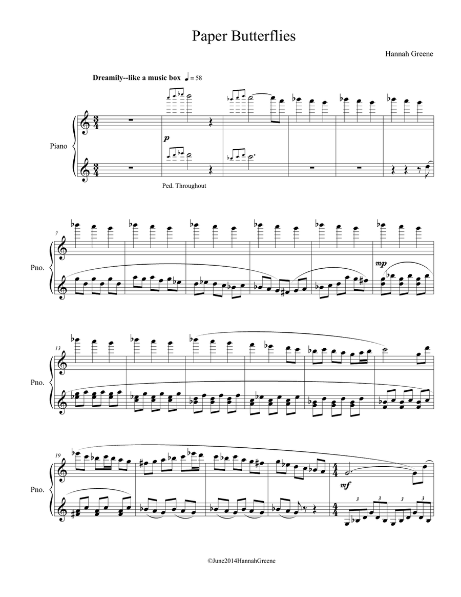 Paper Butterflies Piano Solo scores gallery preview page 3