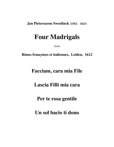 Four Sweelinck Madrigals for SAT Recorder Trios image number null