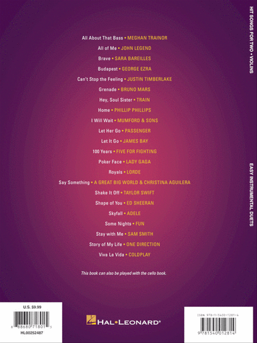 Hit Songs for Two Violins String Duet scores gallery preview page 5