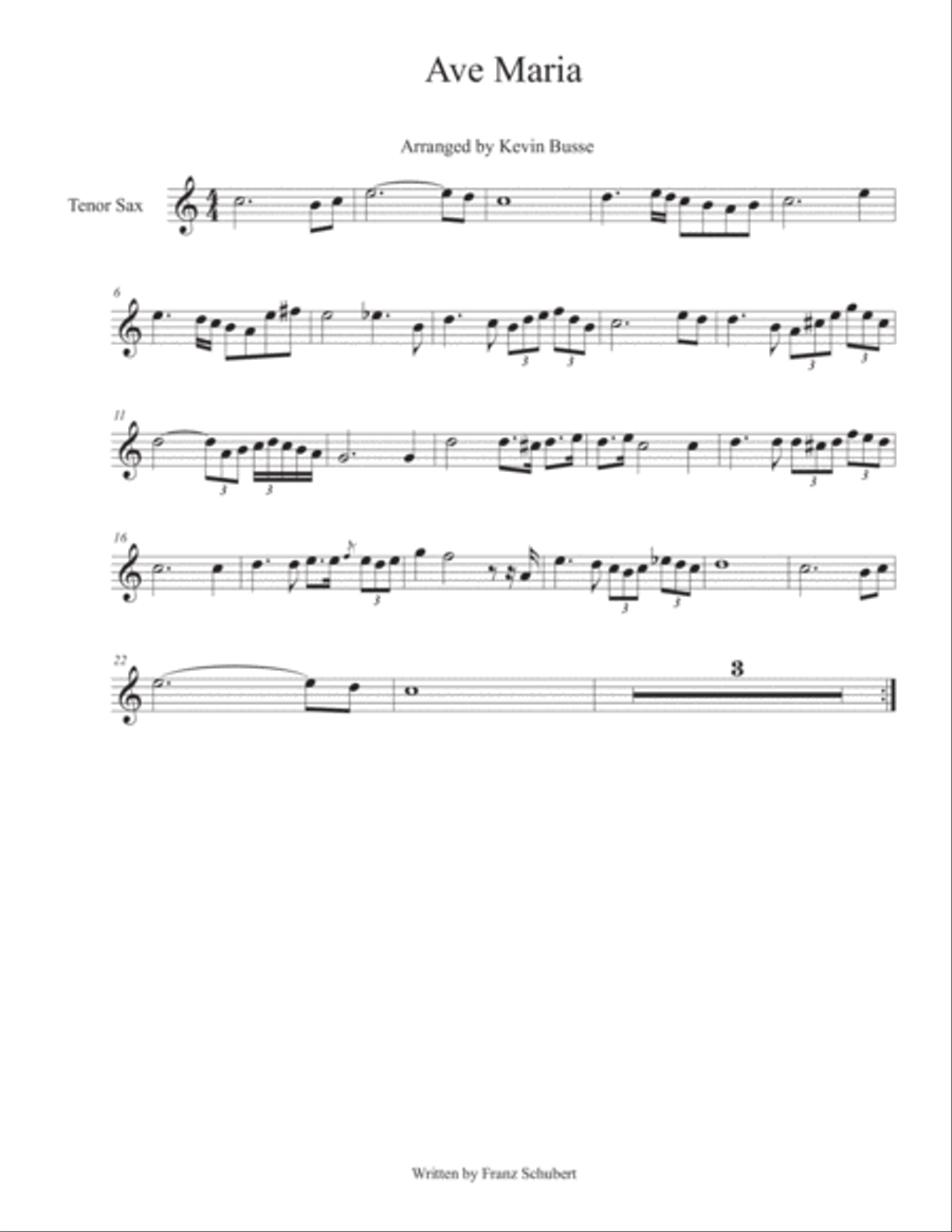 Ave Maria (Easy key of C) - Tenor Saxophone Tenor Saxophone scores gallery preview page 1