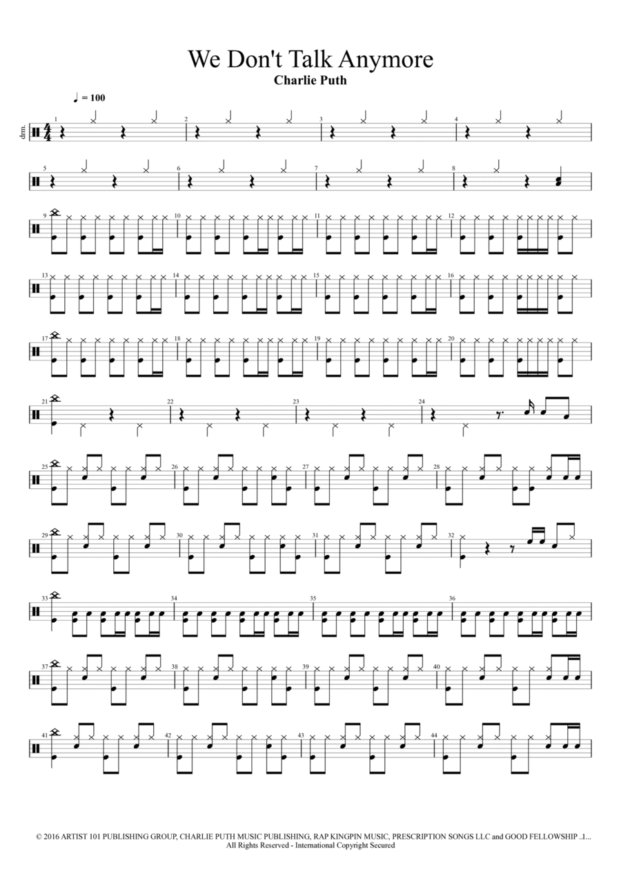 We Don't Talk Anymore Drum Set scores gallery preview page 1