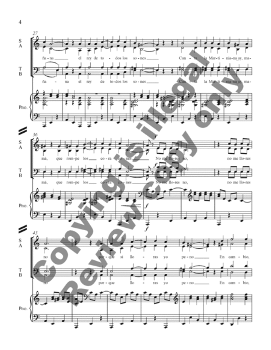 Three Mexican Folk Songs: 1. La Martiniana 4-Part scores gallery preview page 11