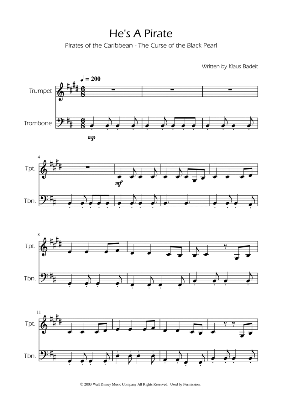 He's A Pirate Trombone Duet scores gallery preview page 1