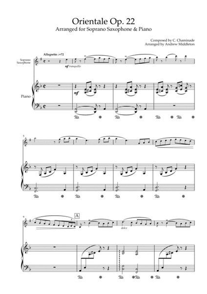 Orientale Op. 22 arranged for Soprano/Tenor Saxophone and Piano image number null