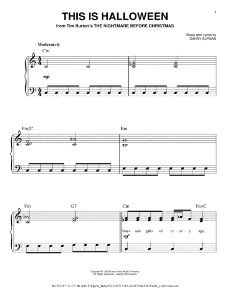 This Is Halloween (from The Nightmare Before Christmas) Easy Piano - Digital Sheet Music