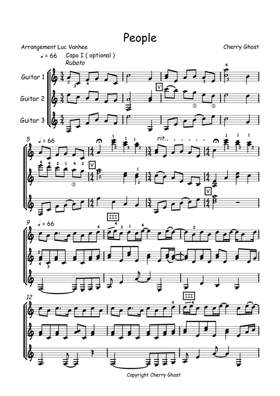 People Help The People Guitar Ensemble scores gallery preview page 1