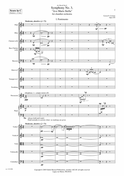 Carson Cooman: Symphony No. 3, “Ave Maris Stella” (2005) for chamber orchestra, score only