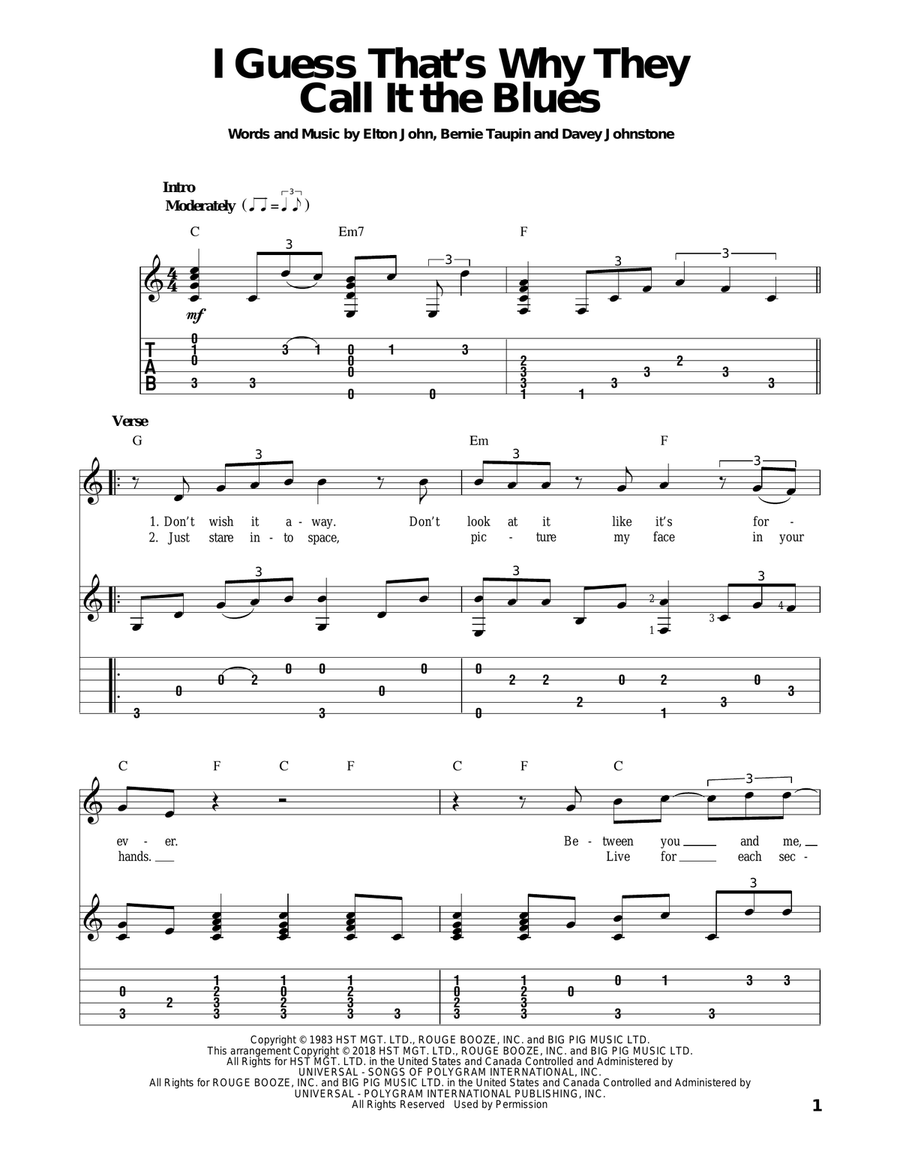 I Guess That's Why They Call It The Blues Acoustic Guitar scores gallery preview page 1