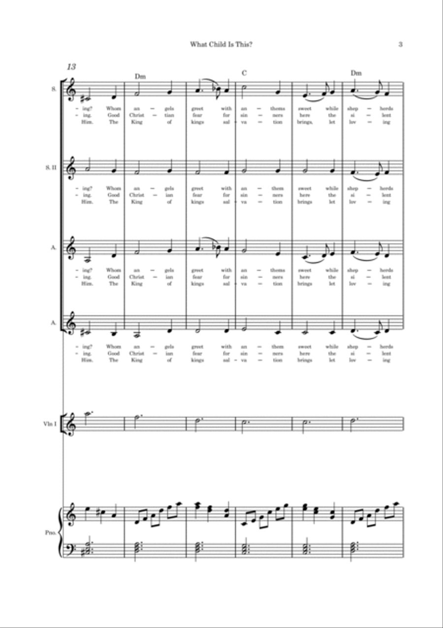 What Child is This - SSAA quartet, violin and piano SSAA scores gallery preview page 3