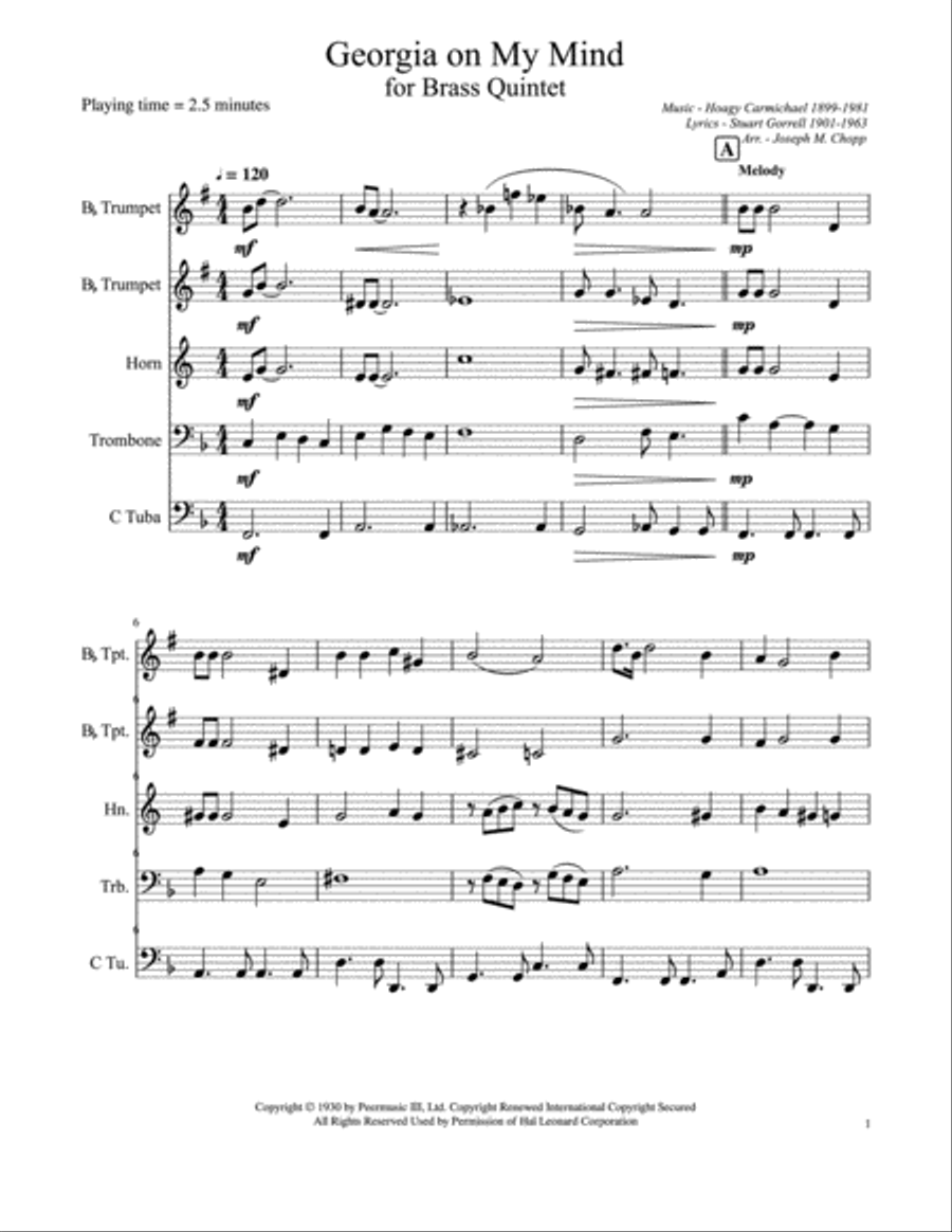 Georgia On My Mind Brass Ensemble scores gallery preview page 3