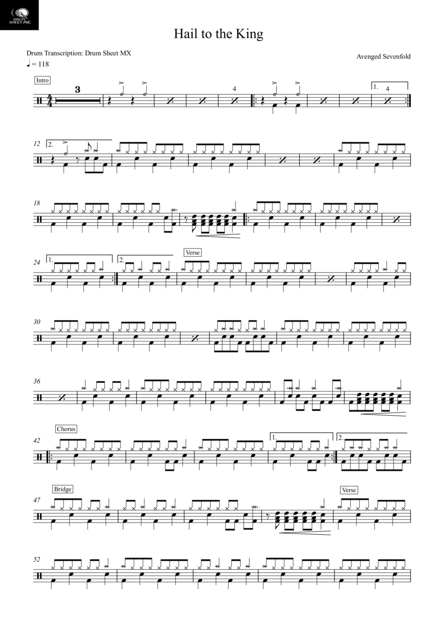 Hail To The King Drum Set scores gallery preview page 1