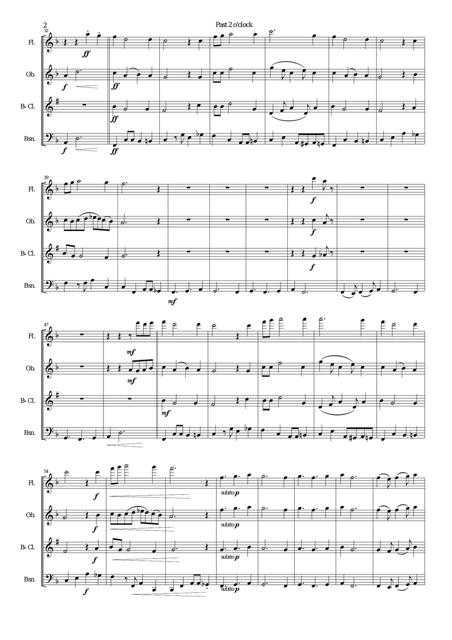 Past 2 o'clock for wind quartet A Cappella scores gallery preview page 2