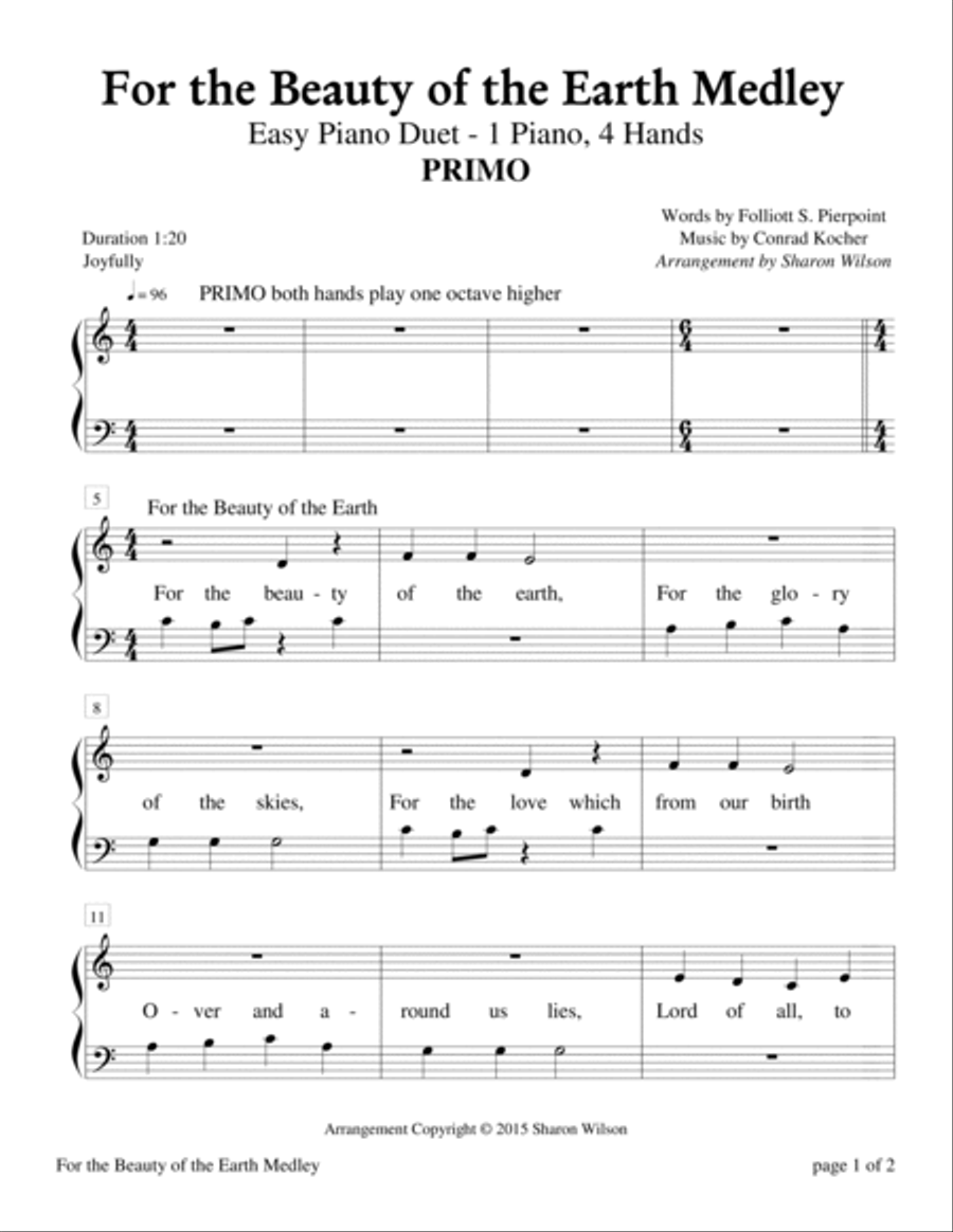 For the Beauty of the Earth Medley (Easy Piano Duet; 1 Piano, 4 Hands) Easy Piano scores gallery preview page 2