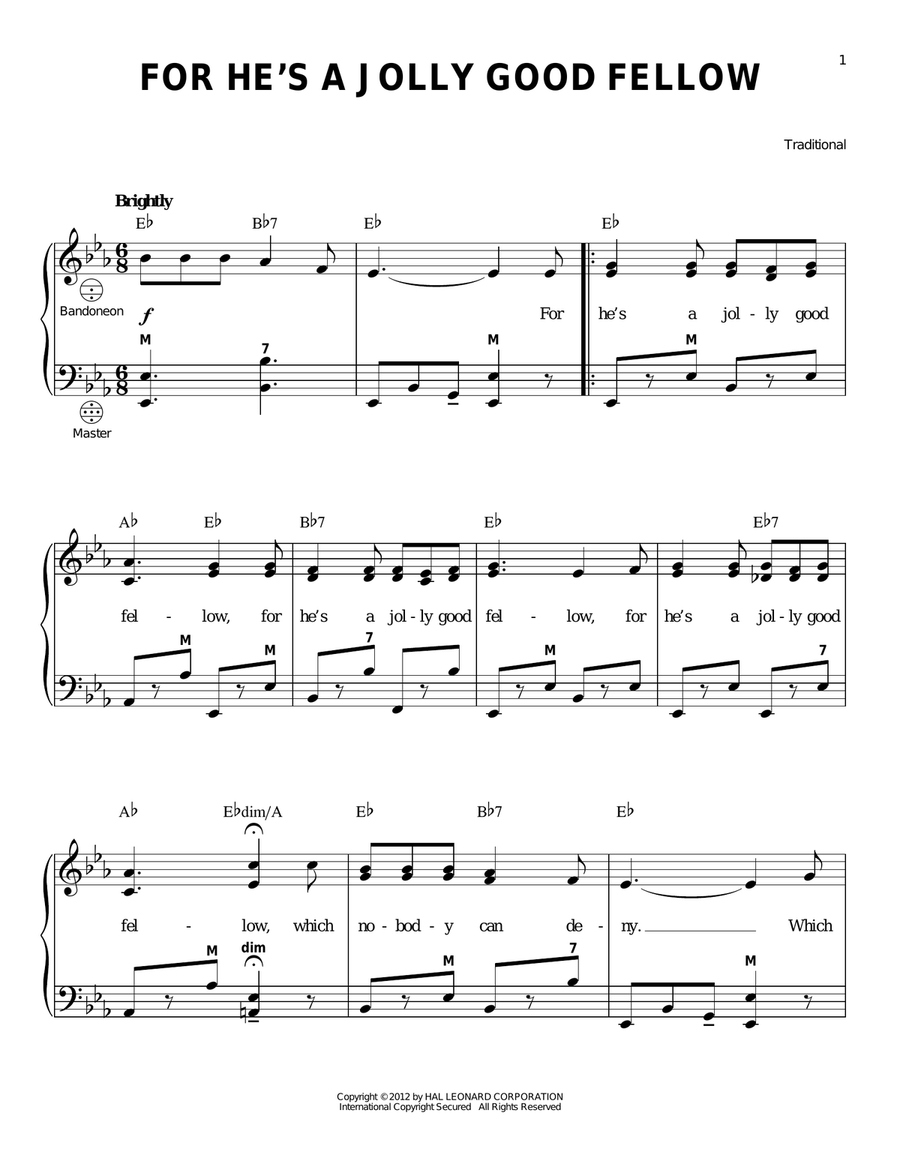 For He's A Jolly Good Fellow (arr. Gary Meisner) Accordion scores gallery preview page 1