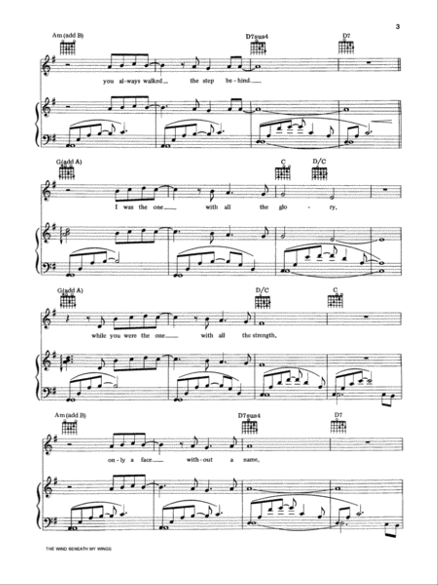The Wind Beneath My Wings Piano, Vocal, Guitar scores gallery preview page 2