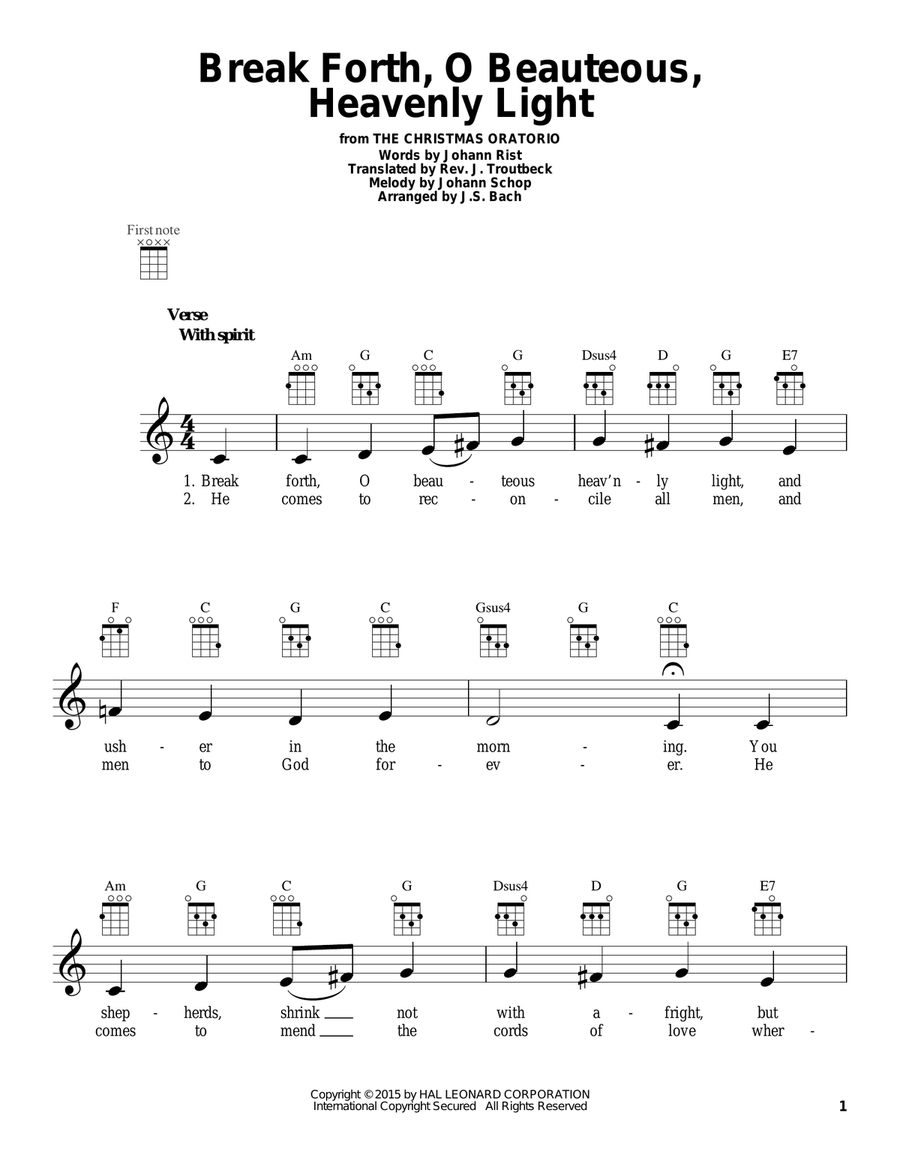 Break Forth, O Beauteous, Heavenly Light Ukulele scores gallery preview page 1