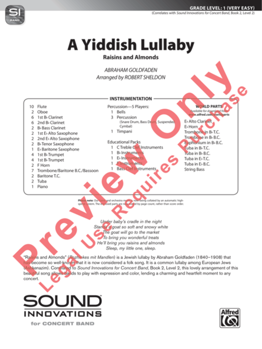A Yiddish Lullaby Concert Band scores gallery preview page 2
