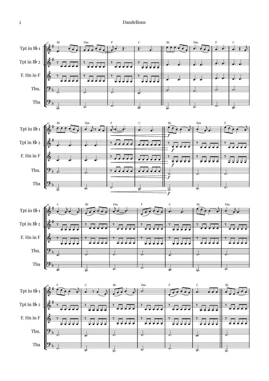 Dandelions Brass Quintet scores gallery preview page 2